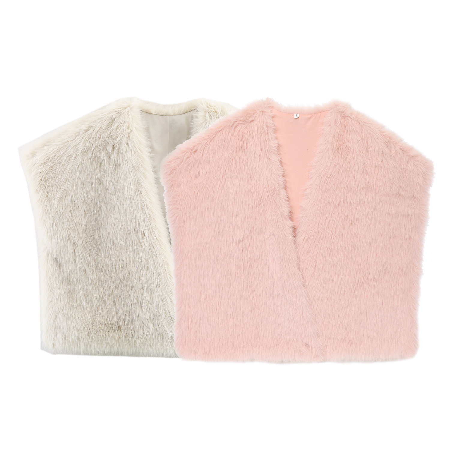 跨境外贸女装2025秋冬季欧美风人造皮草V领短款马甲外套女K526118