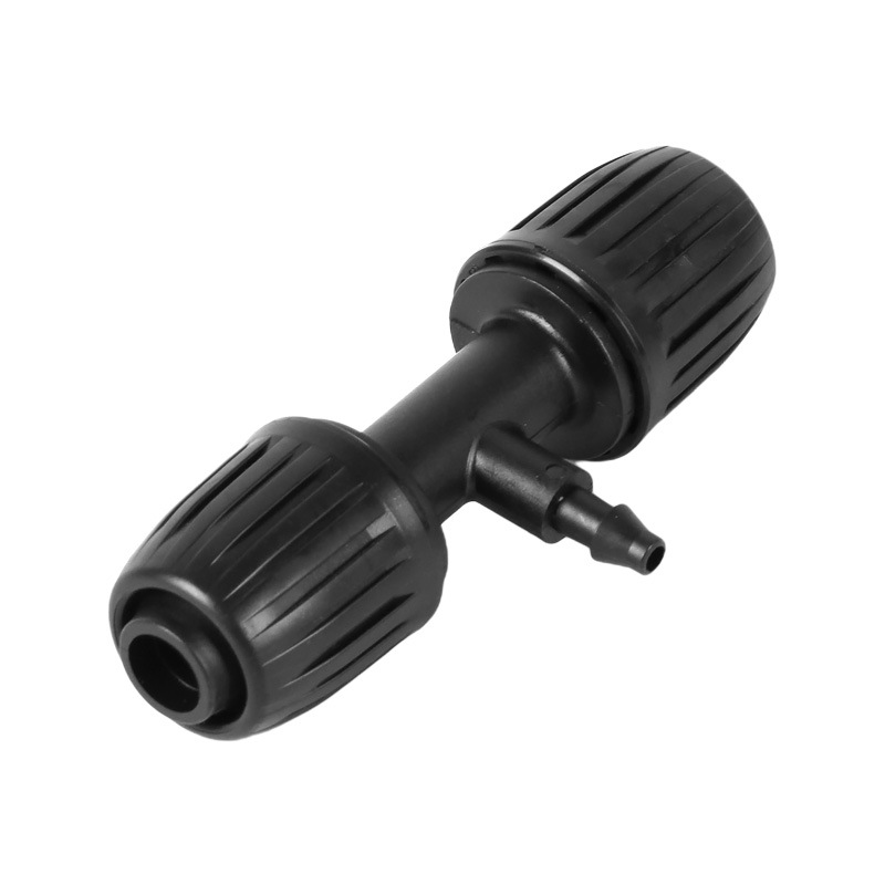 16 PE tubería de bloqueo a través del codo 47 tubería capilar de tres vías seis vías jardinería microrroyector de riego por goteo