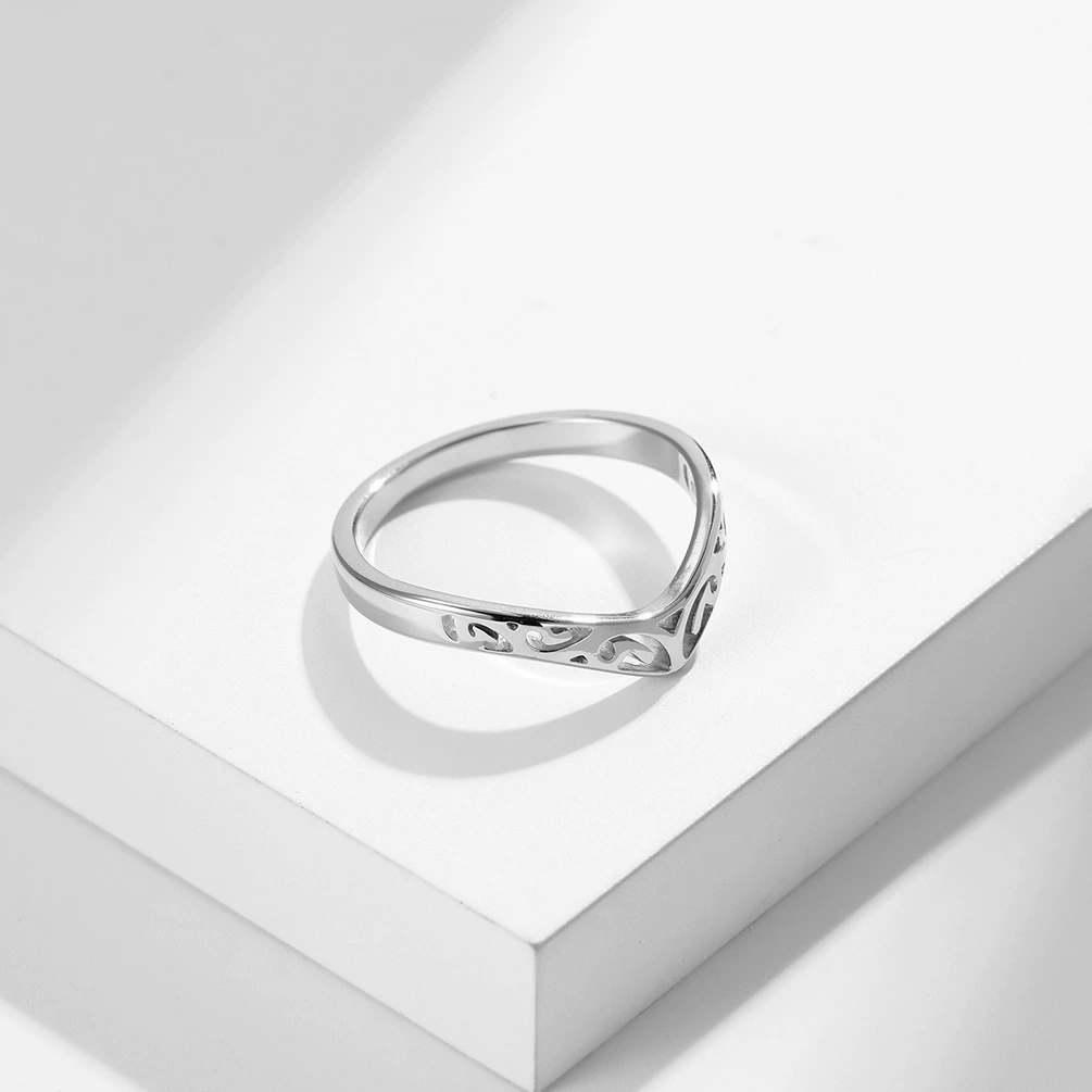 Стainless Steel Heart-Shaped Ring Jewelry in Steel or Pink Gold, Multiple Sizes for Women