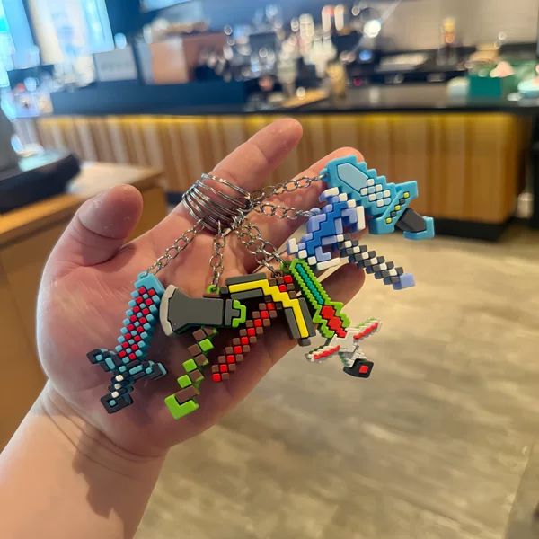 Cross-Border Gaming Merchandise Pixel World Block Keychain Figurine Pendant Pixel Weapon Keychain Backpack Decoration