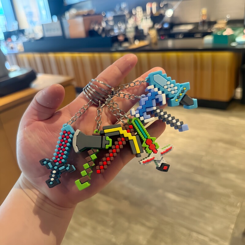 Cross-Border Gaming Merchandise Pixel World Block Keychain Figurine Pendant Pixel Weapon Keychain Backpack Decoration