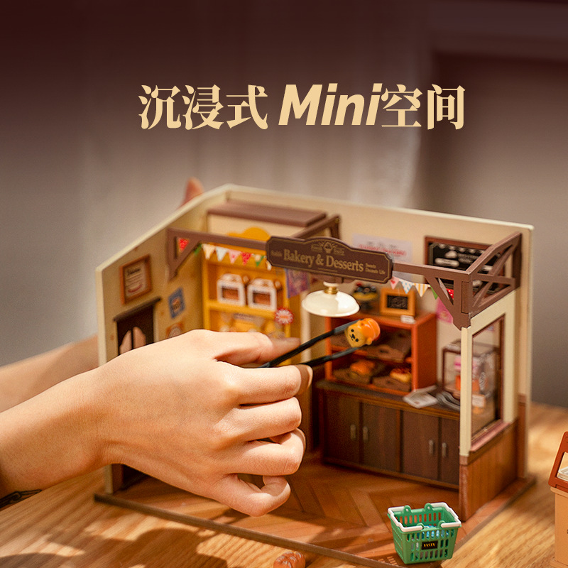 Ruo Lai Diy House, panadería de Becca, casa en miniatura, casa pequeña, rompecabezas tridimensional de madera, bloques de construcción de juguete
