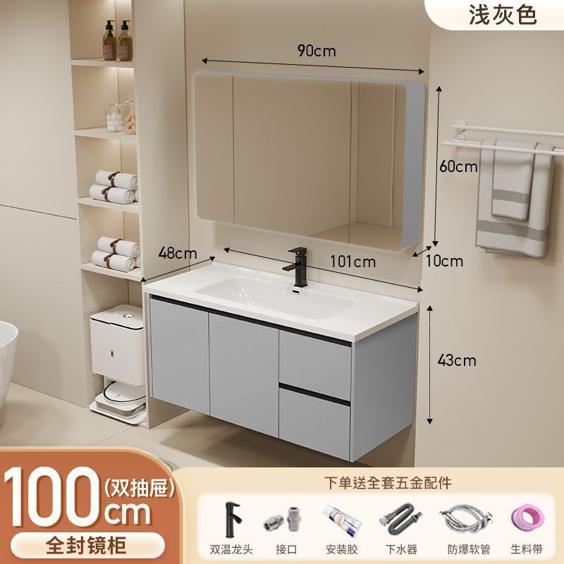 Gabinete de baño de aluminio inteligente espacial grueso combinación lavabo lavabo en cerámica lavabo fábrica de inodoro al por mayor