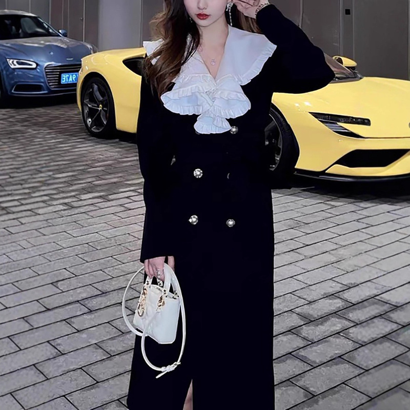[Irish Island] Australian Wool Detachable Lace Stacked Collar Double-Sided Woolen Coat