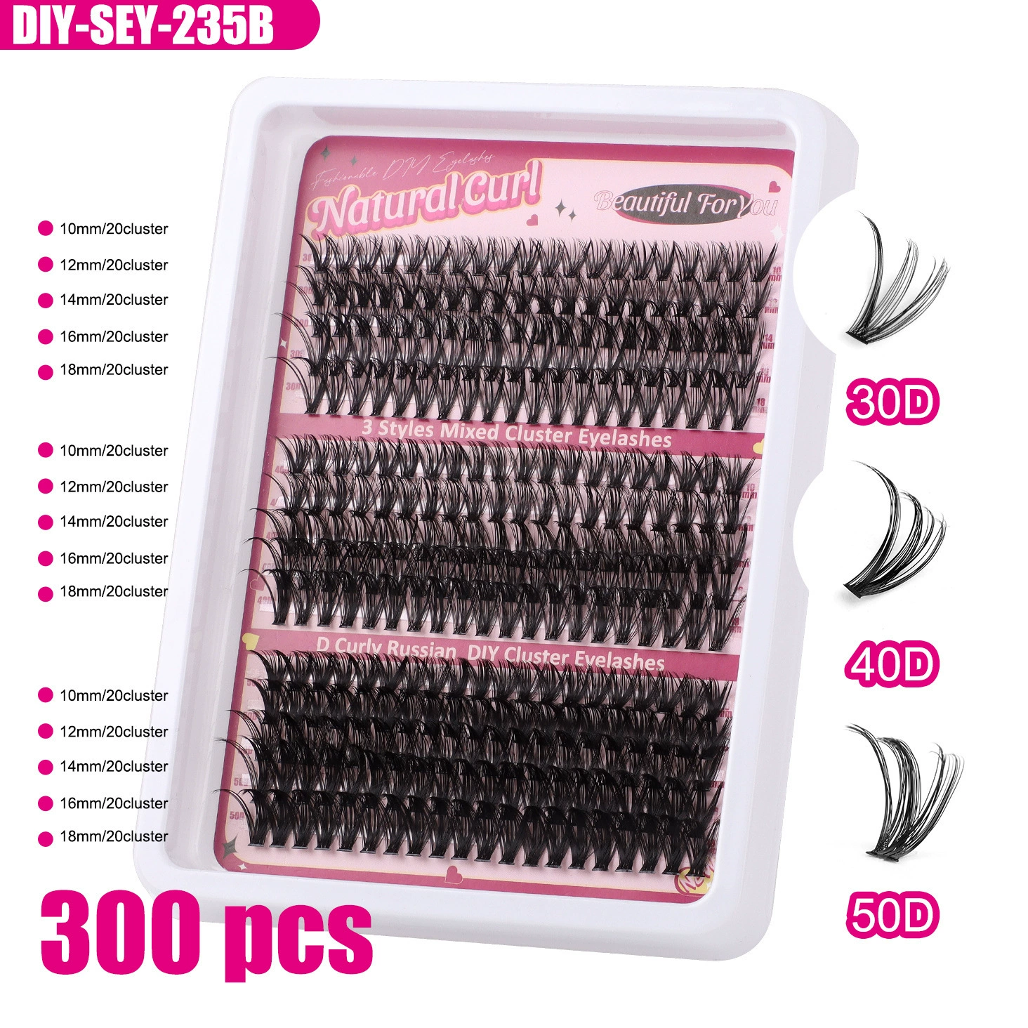 DIY Eyelash Set, Mixed Cluster Fluffy & Curly 30D–100D, Multi-size Kits with Optional Tools