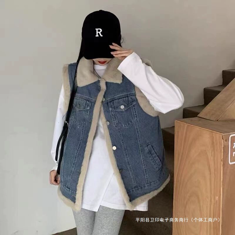 Джинсовый теплый жилет для детей с подкладкой faux shearling, светло-голубой или черный, утепленная флисом, размеры S-2XL