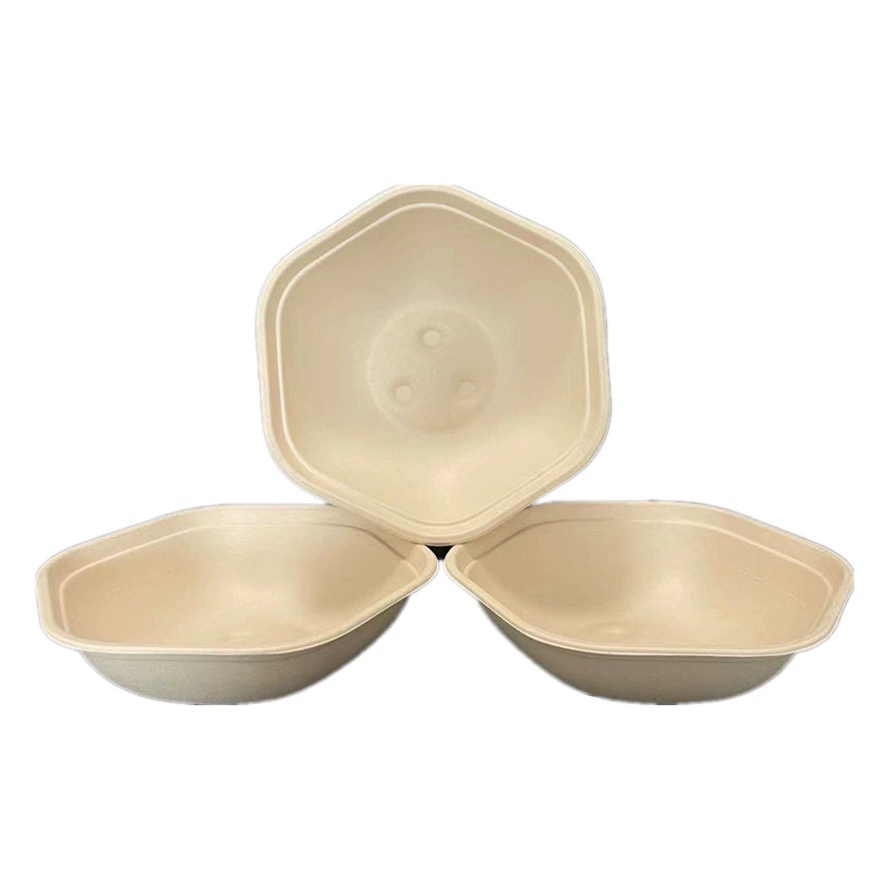 Одноразовая разлагаемая целлюлоза Новый стиль Салатница Шестиугольник Высококачественная бамбуковая целлюлоза Натуральный цвет Легкая пищевая упаковочная коробка Салатная коробка