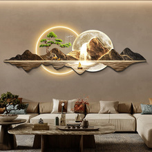 新中式客厅装饰画流水生财沙发背景墙挂画大气高档茶室壁饰山水画