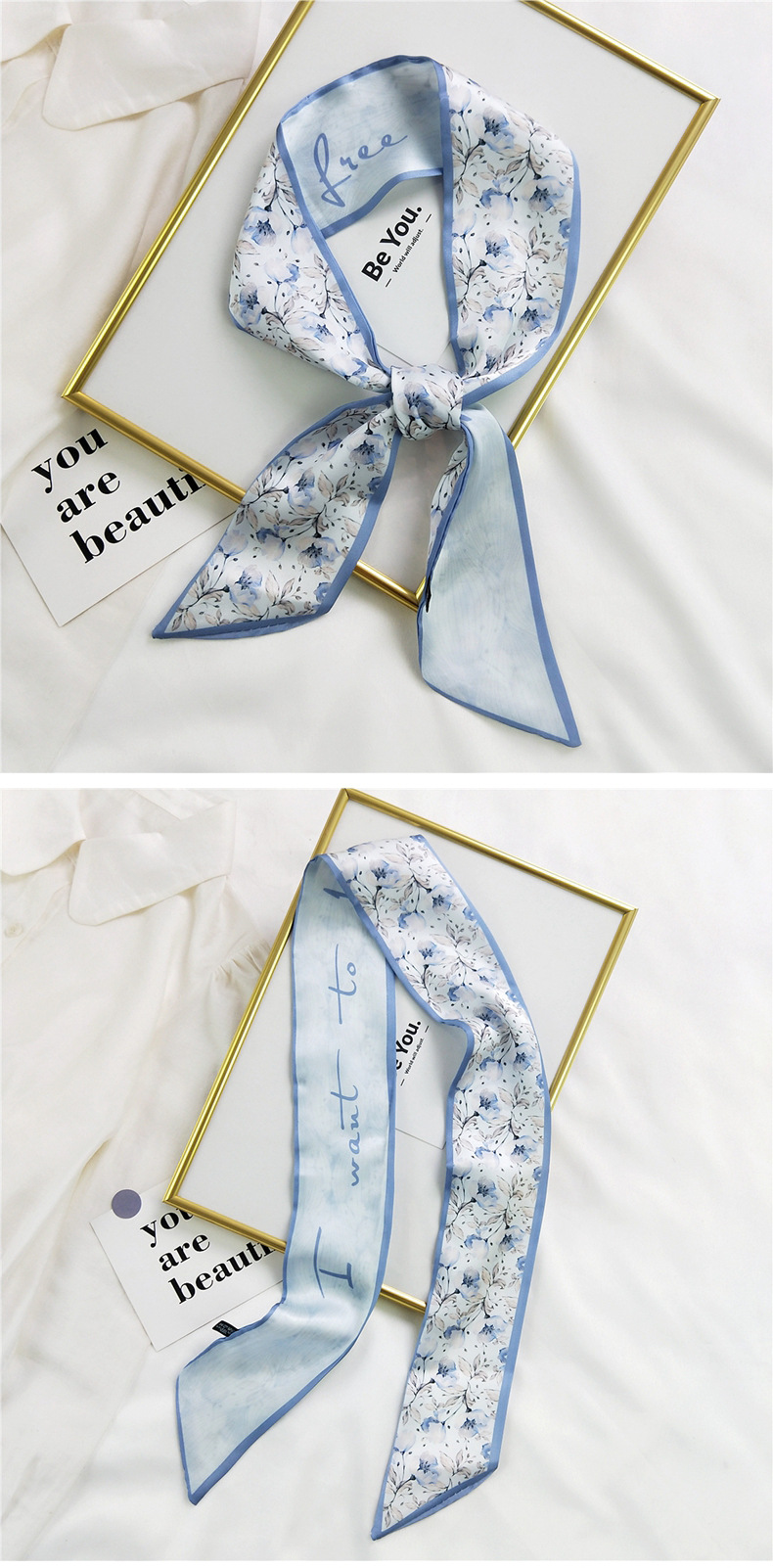 20g Weight Silk Scarf Classification Travel Occasion Unisex Gender Sweet Style Khaki, Multicolor, Dark Blue, White, Red, Green, Blue, Yellow, Black Color Fashion Silk Scarf Hair Tie 24