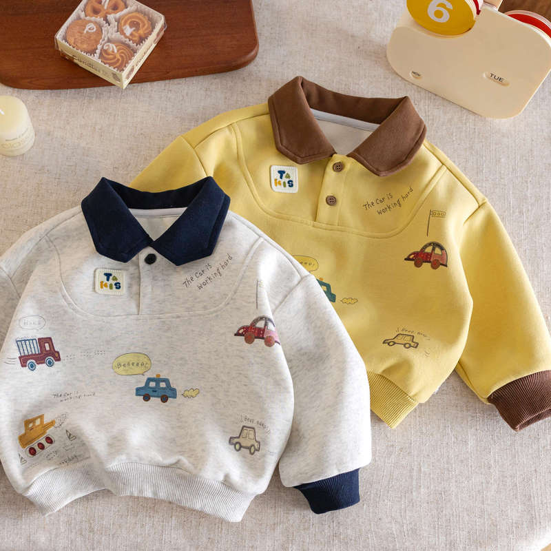 Children's Lapel Sweatshirt 2025 Spring and Autum New Boys' Polo Collar Tops Baby Autum Casual Long-Sleeved Pullover
