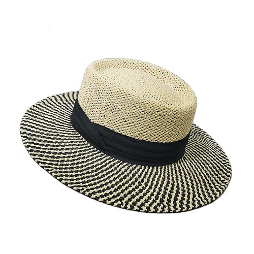 Summer large-brimmed breathable color-blocked straw hat for women Korean style Japanese versatile fashionable vacation hat sun protection sun hat trendy