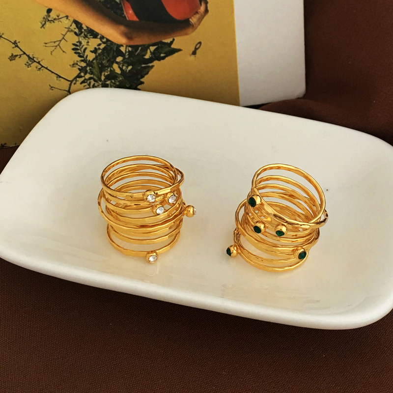 Hip-Hop Geometric Copper Rings Plating Artificial Gemstones Copper Rings