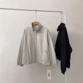 极简韩版拼接大口袋立领冲锋衣拉链外套女帅气工装风秋季夹克开衫