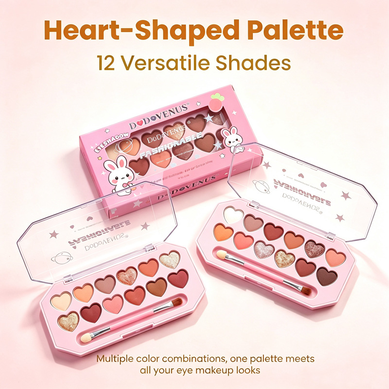 Cross-border foreign trade DoDoVENUS 12-color eyeshadow palette, pearlescent, matte, glitter, delicate, long-lasting, multi-use in one palette