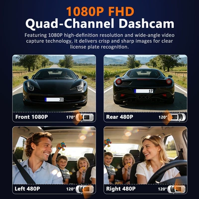 High-Definition Night Vision, Four-Lens Video — Driving recorder