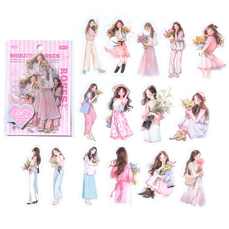 Tangshi PET paquete etiqueta Waltz amor Serie Artística chica diario material 30 piezas en 4 tipos