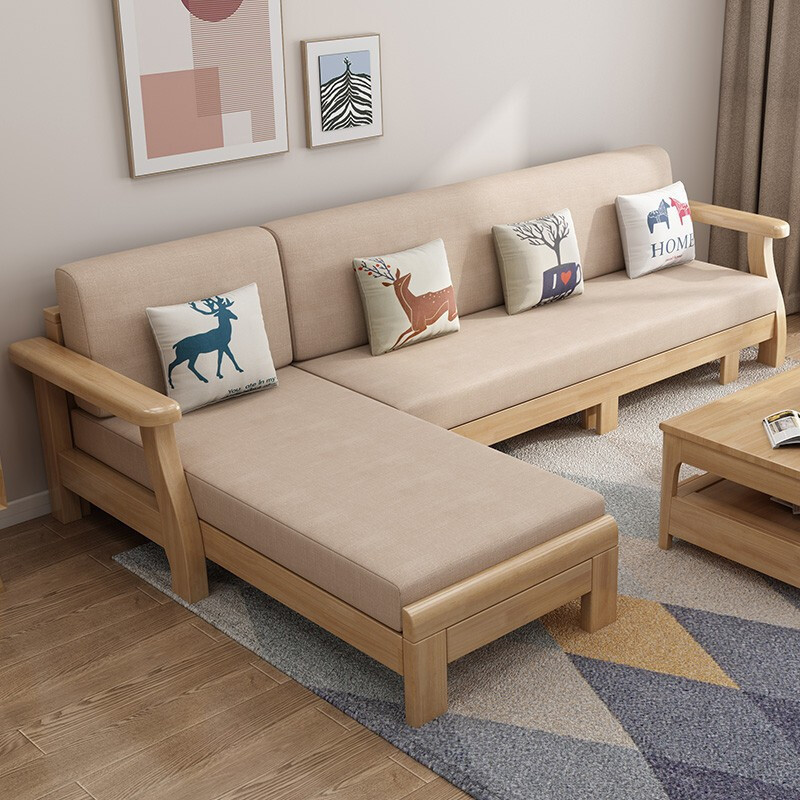 Sofá de la sala de estar paño de madera combinado con simple combinación de concubina doble pequeño apartamento muebles de madera maciza nórdica sofá cama