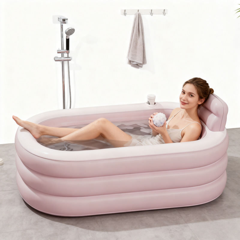 【Direct from Manufacturer】Foldable Insulated Inflatable Bathtub for Adults, Pink Bathing Tub for Girls, Bathroom Bathing Tub