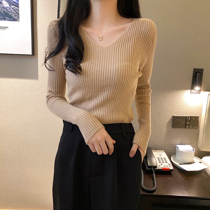 毛衣女2025秋冬新款百搭修身v领打底针织衫洋气内搭长袖紧身上衣|undefined