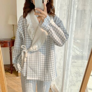 [in stock 8782] Pregnant women's clothing autumn and winter cotton padded cotton monthly clothing postpartum air layer nursing pajamas