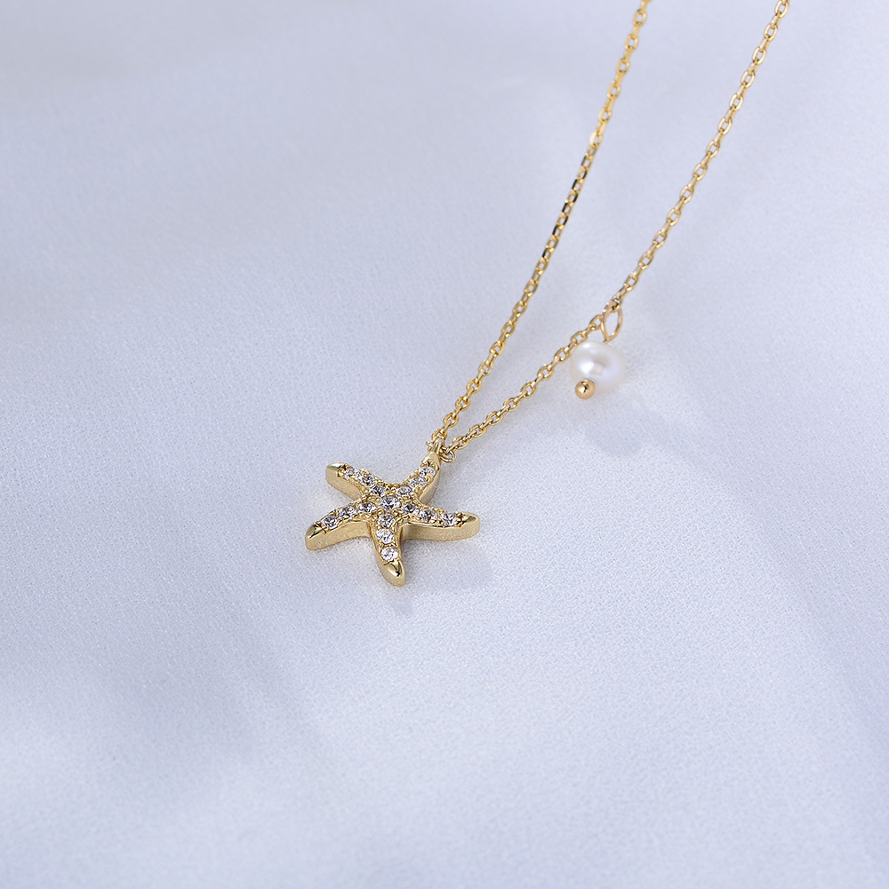 box chain Chain Type 1 Piece Quantity Daily, Shopping Occasion 925 Sterling Silver Material Starfish Pattern Women'S Gender Simple Style Style 925 Sterling Silver Artificial Pearls Rhinestones Plating Inlay Starfish Pendant Necklace