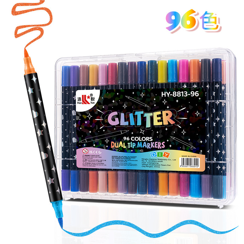 Marcador flash de dos colores de dos cabezas explosivas de Amazon Pluma de brillo fluorescente Pluma de curry flash Pluma de acuarela de pintura