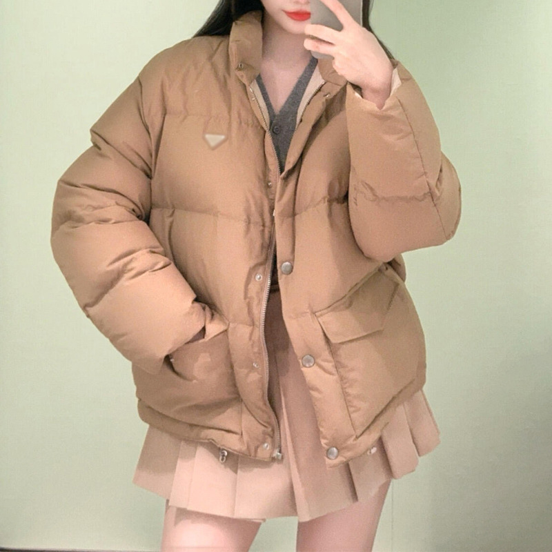 Nanyou Classy Women's Pd Home Daily Casual Thick Warm Stand-Up Collar Khaki Loose-Fitting down Jacket