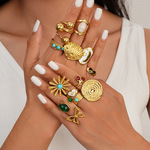 跨境欧美复古不锈钢高级几何戒指集合指环食指戒轻奢饰品配饰套装