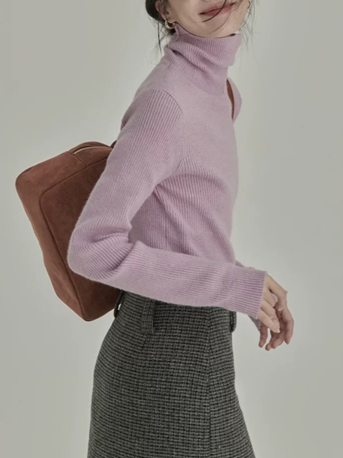 香港風デザインのハイネックインナーソフトニットセーター レディース 2025冬新作 小柄な方向けニットトップス