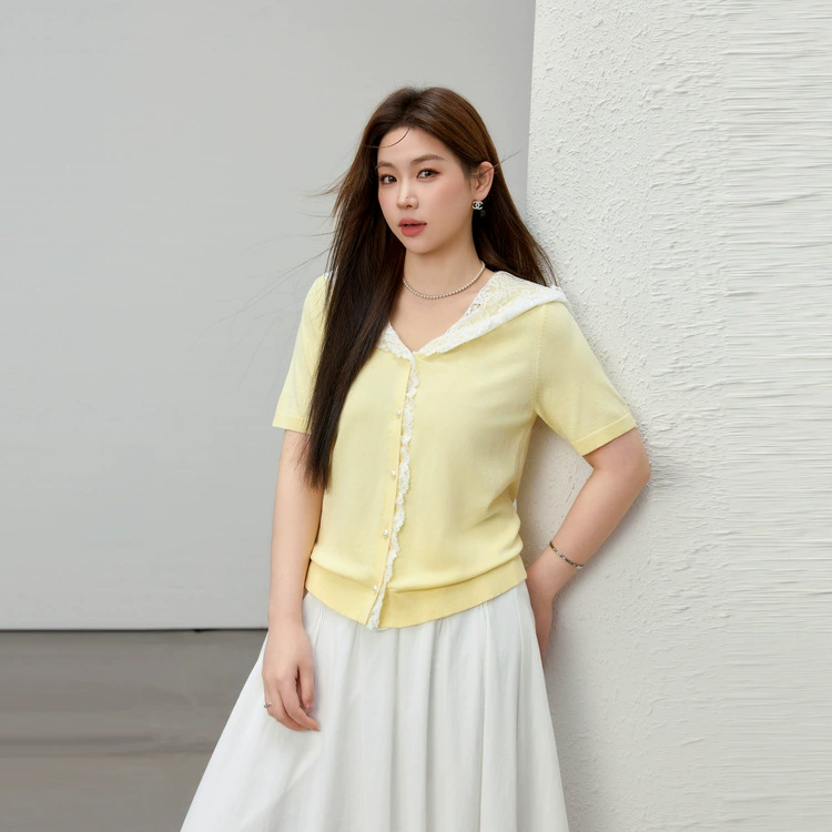 [Orufeng Нежный кружевной вязаный кардиган с капюшоном] Тонкая и красивая женская одежда больших размеров, толстая мм 2025, новый летний стиль