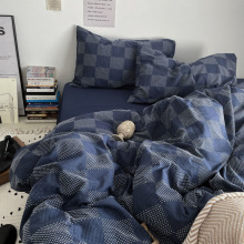日式简约风瓦蓝色床上用品四件套被套床单双人被罩学生宿舍三件套