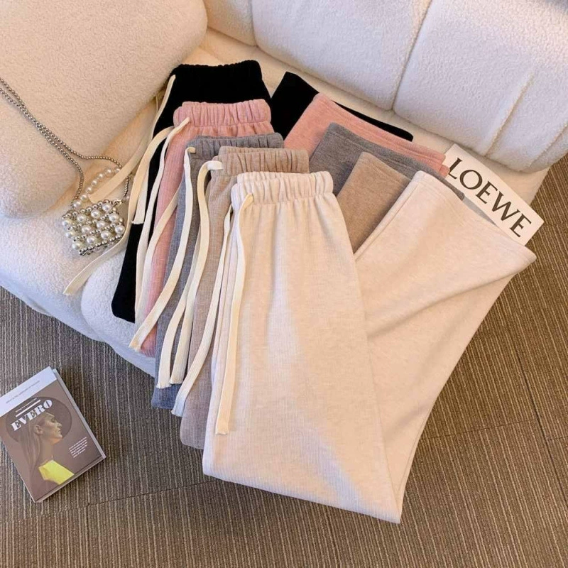 150 см маленькие трикотажные широкие брюки женские осенью и зимой бархат утолщение 155xs дикие брюки повседневные прямые брюки