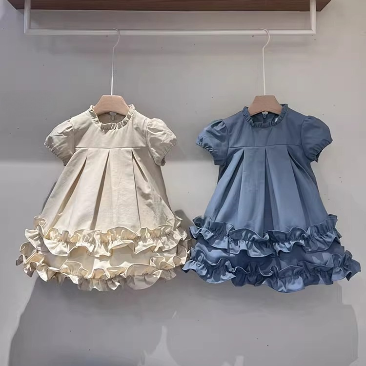 Korean Style Children's Wear Summer New Girls' Sweet Cute Exquisite Ruffled Short Sleeve Puff Sleeve Dress