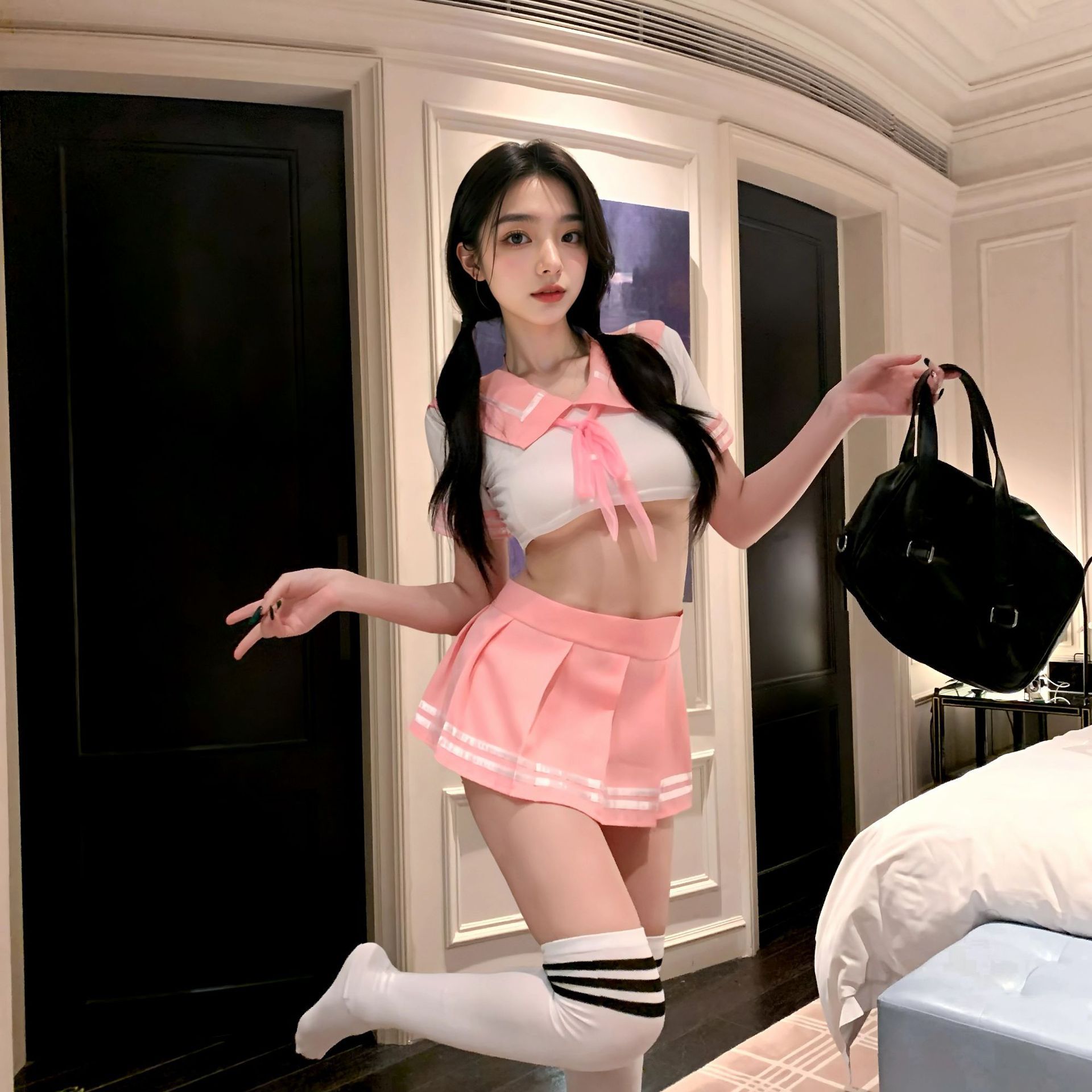 Sexy Lingerie, Passionate and Hot Student Suit on Bed, Jk Uniform, Temptation Sailor Suit, Provocative Pajamas and Robe