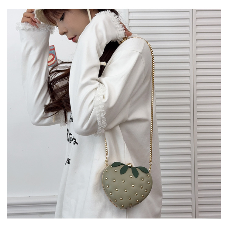 Women's Gender Women's Medium Pu Leather Strawberry Cute Rivet Round Clasp Frame Crossbody Bag