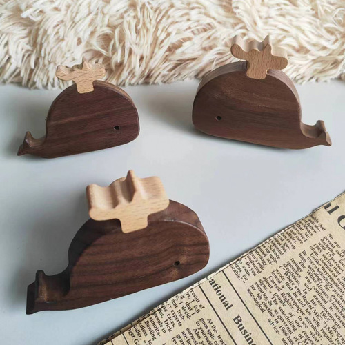 Cute Nordic ins style children's room hook whale solid wood coat hook no punching entrance creative drawer handle