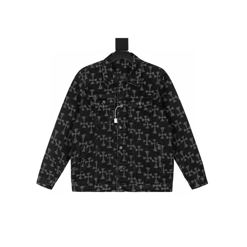 24 New Ch Crowe Double-Sided Full-Print Jacquard Dark Pattern Heavy-Duty Jacket Denim Jacket Jeans Same Style for Men and Women 24 New Ch Crowe Double-Sided Full-Print Jacquard Dark Pattern Heavy-Duty Jacket Denim Jacket Jeans Same Style for Men and Women