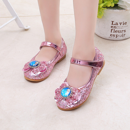 Princess Elsa Women's Children's Summer New Leather Shoes Soft Sole Little Girl 2024 Autumn Children's Shoes Crystal Shoes Single Shoes