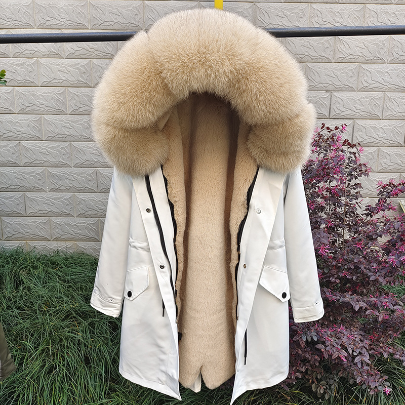 Sieviešu apģērbi Jauns ziemas Sieviešu Parka Vidēja Garuma Noņemams Laineris Lapsas kažokādas apkakles kažoks_voghion.com