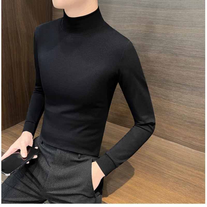 2025秋冬季新款男士半高领纯色打底衫修身内搭简约大气男装上衣服|undefined
