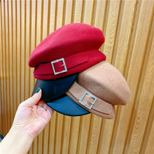 日本秋冬季羊毛保暖鴨舌帽鑽扣騎士帽女復古英倫棒球帽馬術帽禮帽