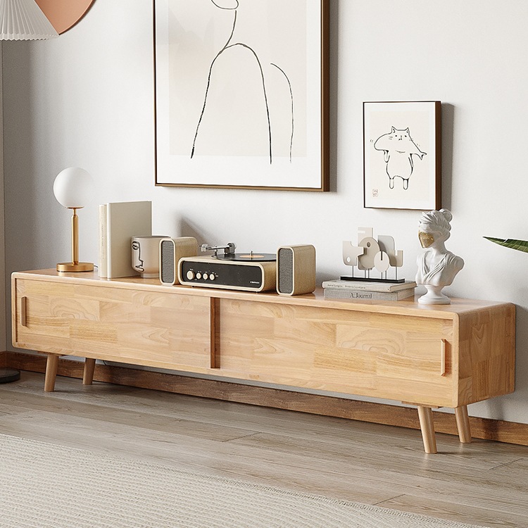 Modern Minimalist Solid Wood Tv Cabinet for Small Living Rooms, Japanese Style, Low Cabinet for Bedroom