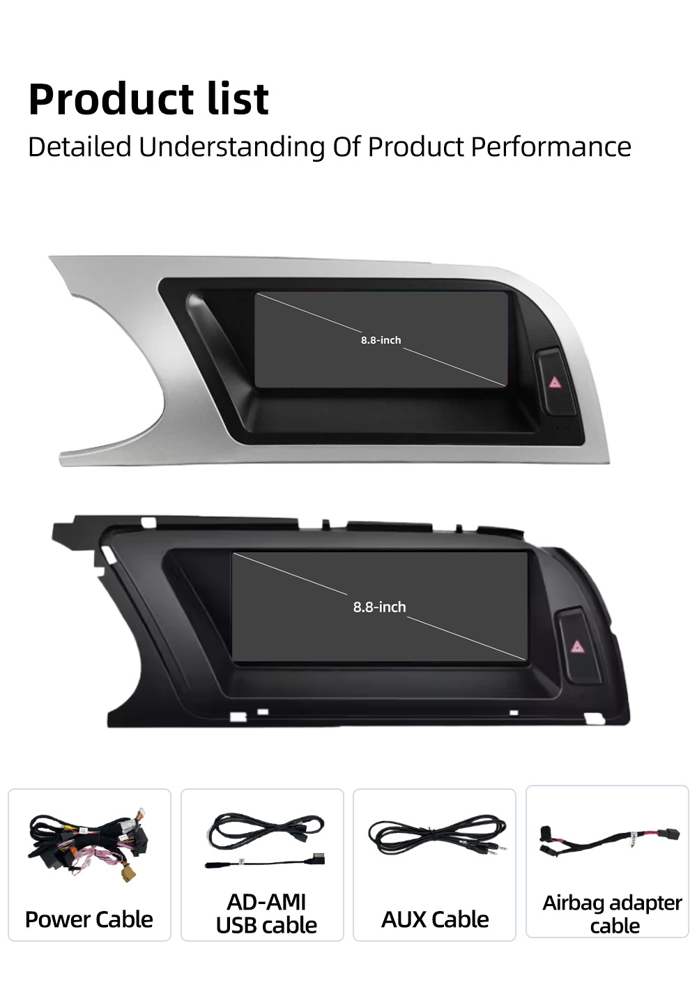Car navigation central control screen suitable for Audi A4 RS4 B8 B8.5 8K Android reversing camera multimedia playback