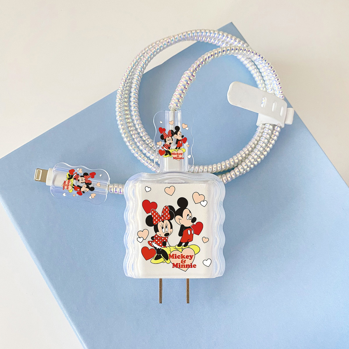 Apple 20w-YT1014 Love Mickey and Minnie - 오버레이 헤드기어 + 물결선 클립 + 1m 레이저 흰색 로프 + 흰색 스트랩