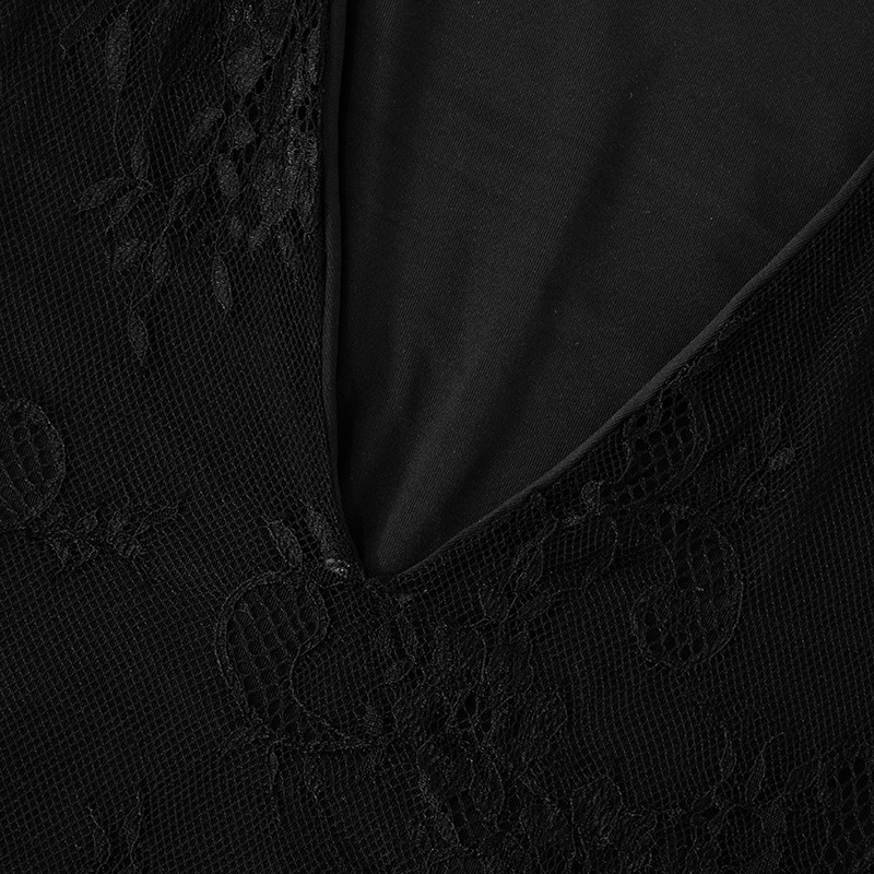 Women Clothing Deep V Plunge Lace Stitching Lining Base Sexy Dress