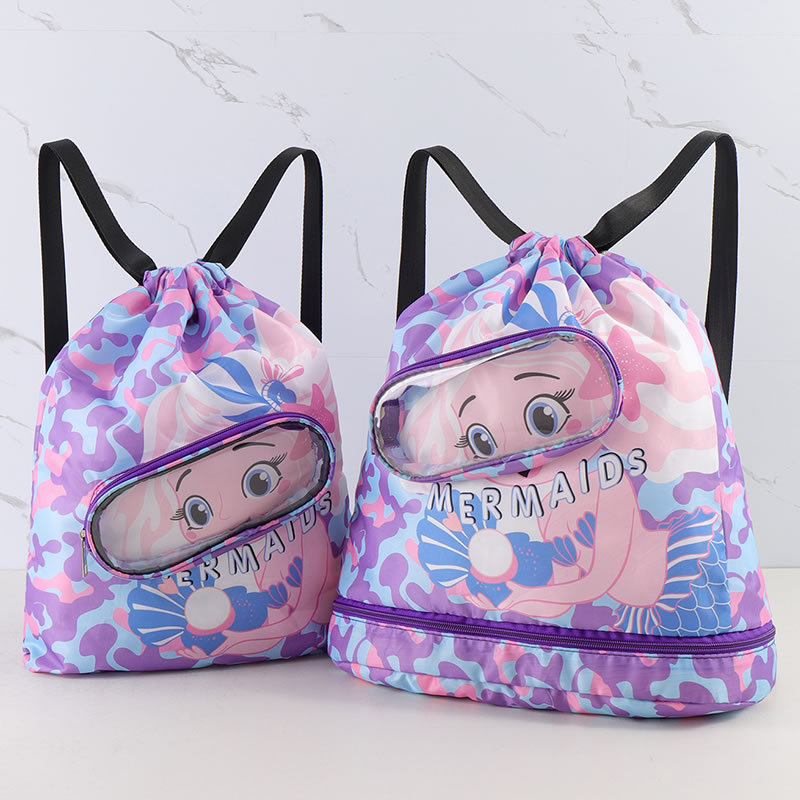 Dibujos animados lindo bolso de natación para niños con separación seca y húmeda bolso de playa impermeable mochila bolso de ropa deportiva para niños y niñas