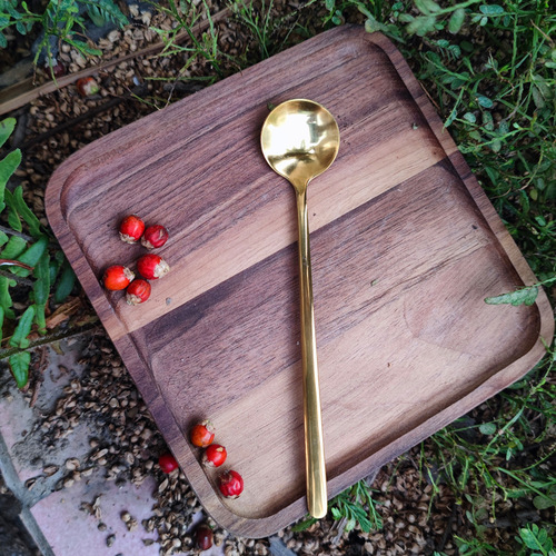 Ins style simple golden stainless steel small round spoon 15cm gold-plated coffee stirring spoon light luxury dessert spoon accessories
