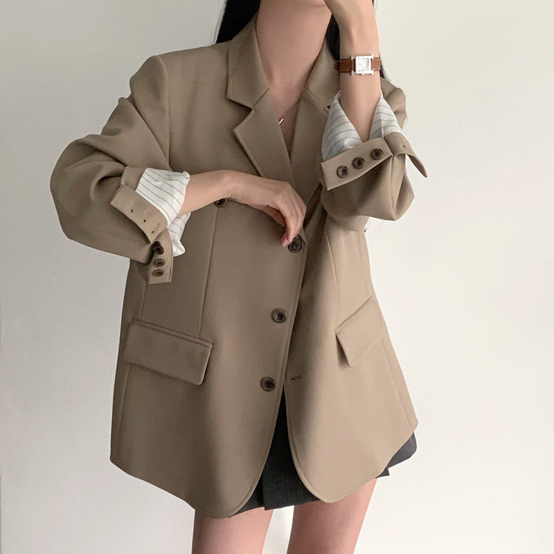 Korean Ins Early Spring Stylish Commuter British Style Elegant Color-Blocking Versatile Loose Single-Breasted Blazer for Women