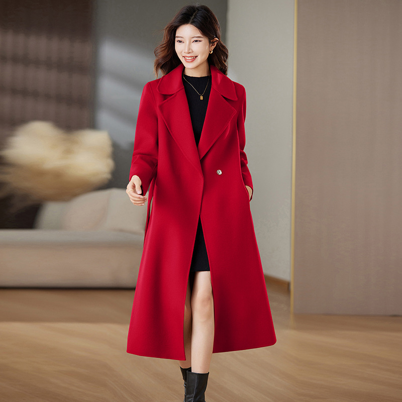 여성용 모직 코트 새로운 유행 우아한 나이 감소 레이스 업 양면 양모 MN6077-2 코트