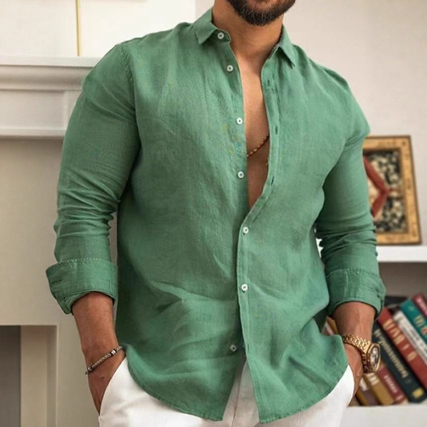 Men's Cotton And Linen Plain Color Shirt For Youth And Casual Wear_viptrois.com